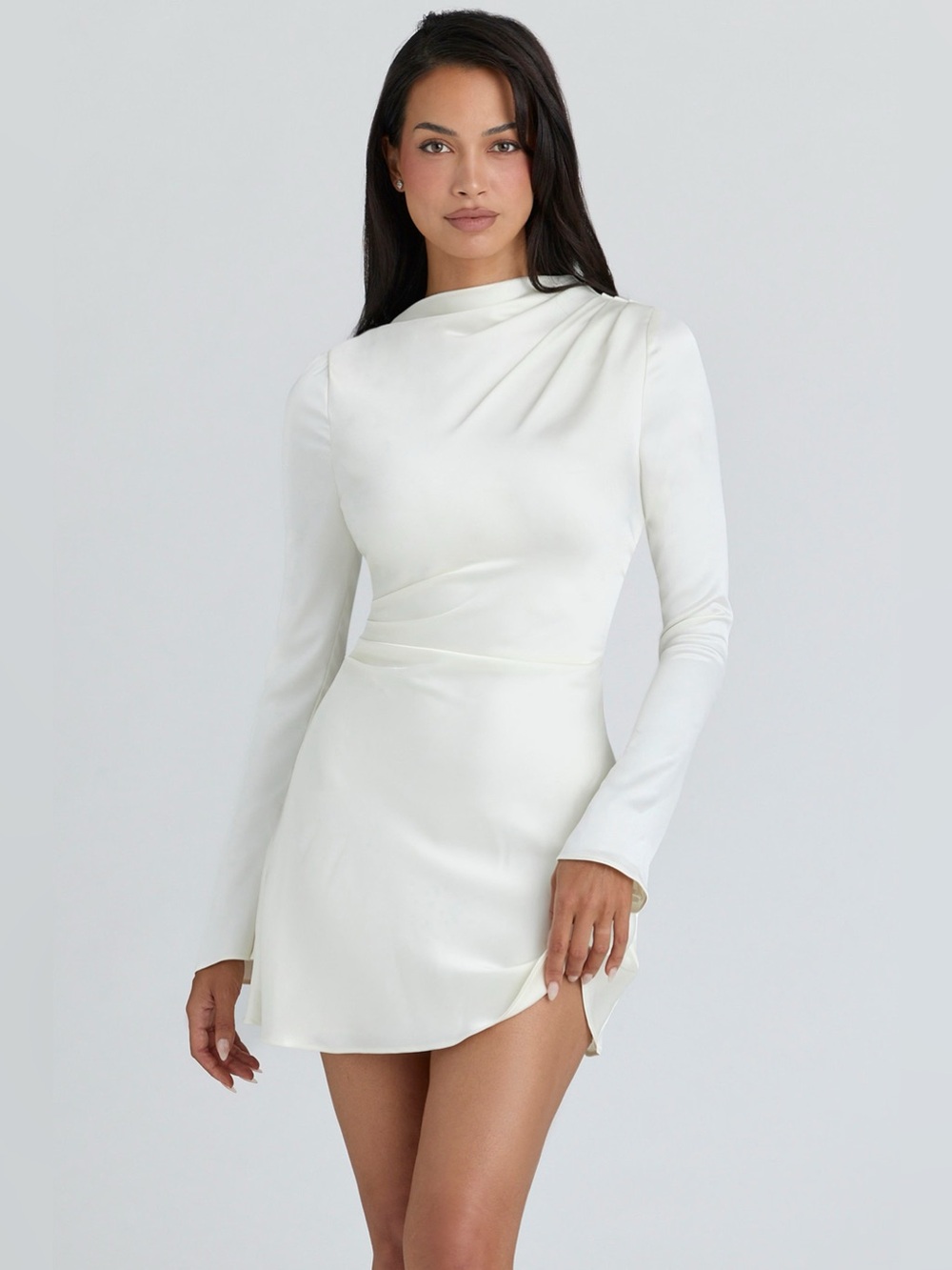 House of CB LULU Ivory Satin Flute Sleeve Mini Dress NWOT